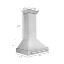 ZLINE 36 in. Satin Stainless Steel Wall Mount Range Hood with Stainless Steel Handle (8654SNX-36) dimensional diagram.