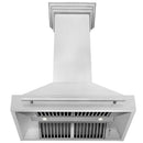 ZLINE 36 in. Satin Stainless Steel Wall Mount Range Hood with Stainless Steel Handle (8654SNX-36) front, under.