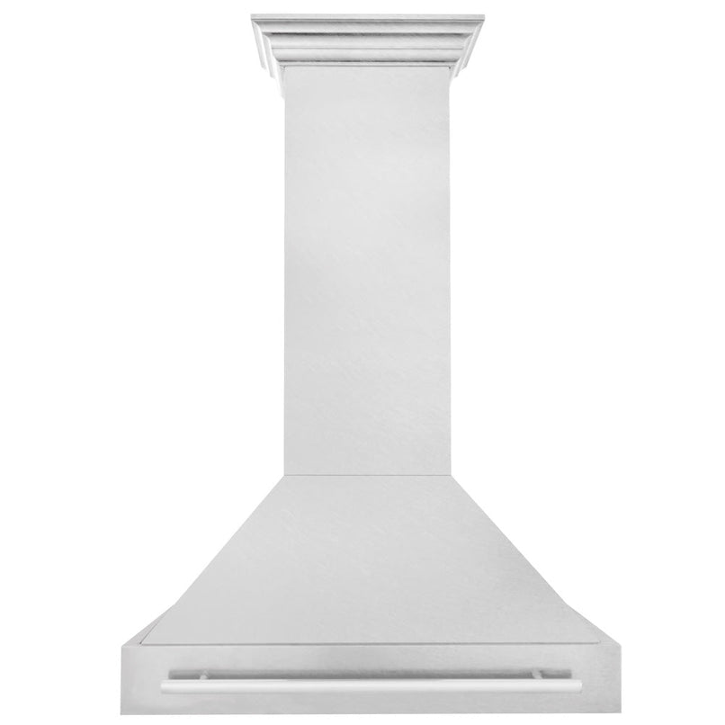 ZLINE 36 in. Satin Stainless Steel Wall Mount Range Hood with Stainless Steel Handle (8654SNX-36) front.
