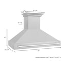 ZLINE 48 in. Satin Stainless Steel Wall Mount Range Hood with Stainless Steel Handle (8654SNX-48) dimensional diagram.