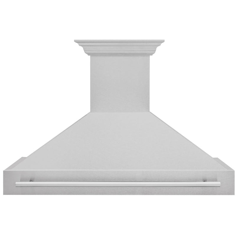 ZLINE 48 in. Satin Stainless Steel Wall Mount Range Hood with Stainless Steel Handle (8654SNX-48) front.
