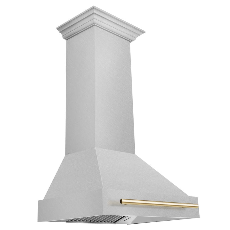 ZLINE Autograph Edition 30 in. Satin Stainless Steel Wall Mount Range Hood with Polished Gold Handle (8654SNZ-30-G)