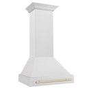 ZLINE Autograph Edition 30 in. Satin Stainless Steel Wall Mount Range Hood with Polished Gold Handle (8654SNZ-30-G) side.