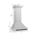 ZLINE Autograph Edition 30 in. Satin Stainless Steel Wall Mount Range Hood with Matte Black Handle (8654SNZ-30-MB) dimensional diagram.