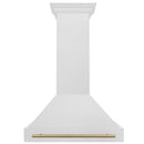 ZLINE Autograph Edition 36 in. Satin Stainless Steel Wall Mount Range Hood with Champagne Bronze Handle (8654SNZ-36-CB) front.