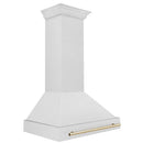 ZLINE Autograph Edition 36 in. Satin Stainless Steel Wall Mount Range Hood with Polished Gold Handle (8654SNZ-36-G) side.