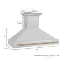 ZLINE Autograph Edition 48 in. Satin Stainless Steel Wall Mount Range Hood with Champagne Bronze Handle (8654SNZ-48-CB) dimensional diagram.