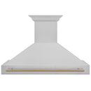 ZLINE Autograph Edition 48 in. Satin Stainless Steel Wall Mount Range Hood with Champagne Bronze Handle (8654SNZ-48-CB) front.