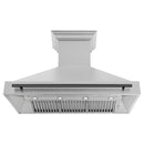 ZLINE Autograph Edition 48 in. Satin Stainless Steel Wall Mount Range Hood with Matte Black Handle (8654SNZ-48-MB) front, under.