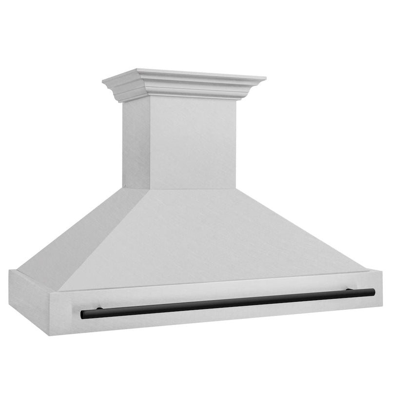 ZLINE Autograph Edition 48 in. Satin Stainless Steel Wall Mount Range Hood with Matte Black Handle (8654SNZ-48-MB) side.