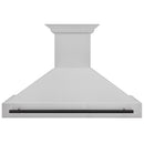ZLINE Autograph Edition 48 in. Satin Stainless Steel Wall Mount Range Hood with Matte Black Handle (8654SNZ-48-MB) front.
