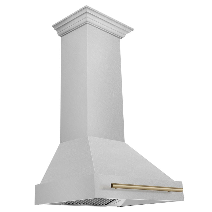 ZLINE Autograph Edition 30 in. Satin Stainless Steel Wall Mount Range Hood with Champagne Bronze Handle (8654SNZ-30-CB)