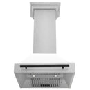 ZLINE Autograph Edition 30 in. Satin Stainless Steel Wall Mount Range Hood with White Matte Shell and Matte Black Handle (8654SNZ-WM30-MB) front, under.