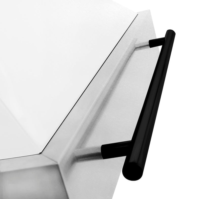 ZLINE Autograph Edition 36 in. Satin Stainless Steel Wall Mount Range Hood with White Matte Shell and Matte Black Handle (8654SNZ-WM36-MB)