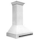 ZLINE Autograph Edition 36 in. Satin Stainless Steel Wall Mount Range Hood with White Matte Shell and Matte Black Handle (8654SNZ-WM36-MB) side.