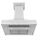 ZLINE 36 in. Designer Series Ducted Wall Mount Range Hood in Satin Stainless Steel with Mirror Accents (655MR-36) under.