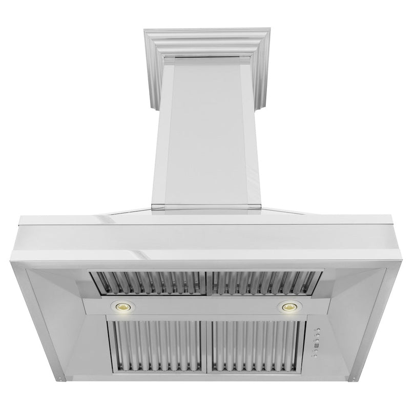 ZLINE 36 in. Designer Series Ducted Wall Mount Range Hood in Satin Stainless Steel with Mirror Accents (655MR-36) under.