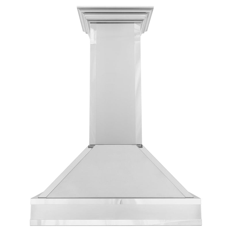 ZLINE 36 in. Designer Series Ducted Wall Mount Range Hood in Satin Stainless Steel with Mirror Accents (655MR-36) front.