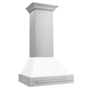 ZLINE 30 in. Satin Stainless Steel Wall Mount Range Hood with White Matte Shell and Stainless Steel Handle (8654SNX-WM-30) side.