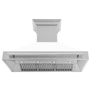 ZLINE 48 in. Satin Stainless Steel Wall Mount Range Hood with White Matte Shell and Stainless Steel Handle (8654SNX-WM-48) front, under.