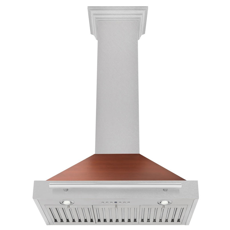 ZLINE 30 in. Convertible Satin Stainless Steel Wall Mount Range Hood with Copper Shell and Stainless Steel Handle (KB4SNX-C-30)