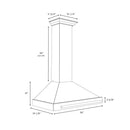ZLINE 36 in. Convertible Satin Stainless Steel Wall Mount Range Hood with Copper Shell and Stainless Steel Handle (KB4SNX-C-36) dimensional diagram.