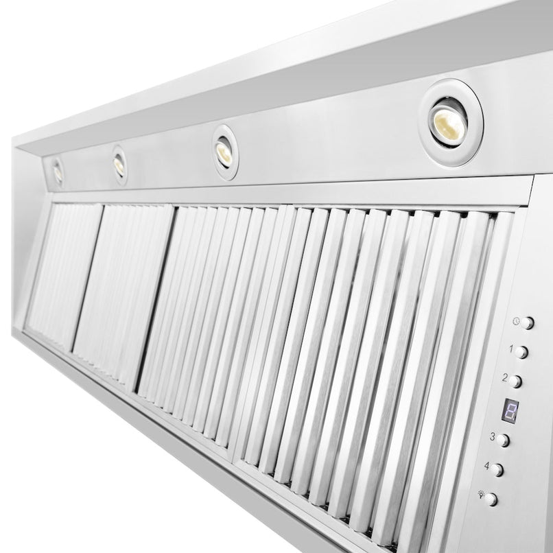 ZLINE 58 in. Ducted Wall Mount Range Hood Insert in Stainless Steel (698-58) built-in lighting.