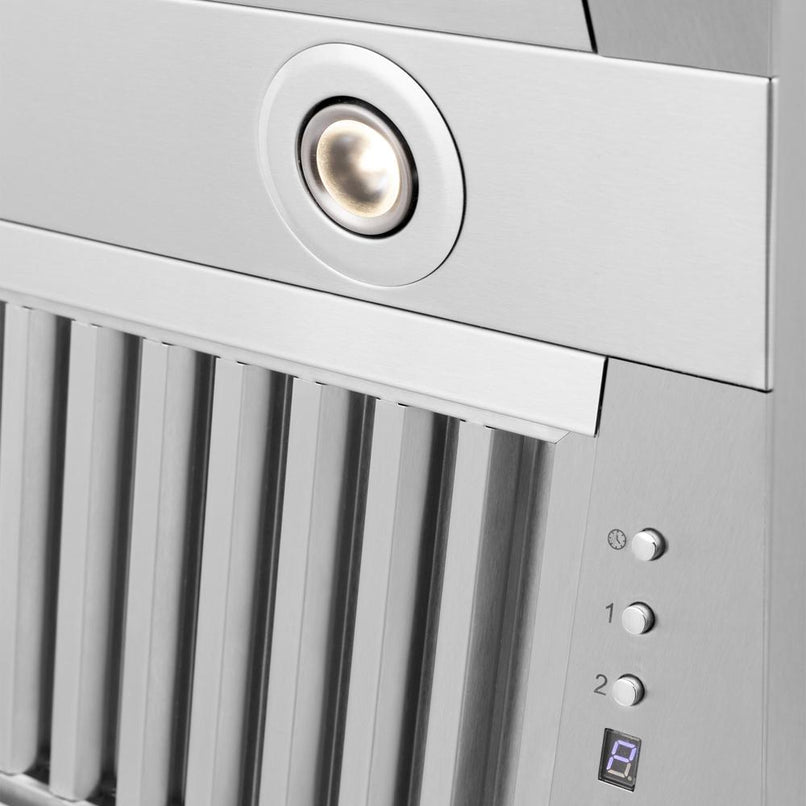 ZLINE 58 in. Ducted Wall Mount Range Hood Insert in Stainless Steel (721-58) built-in lighting.