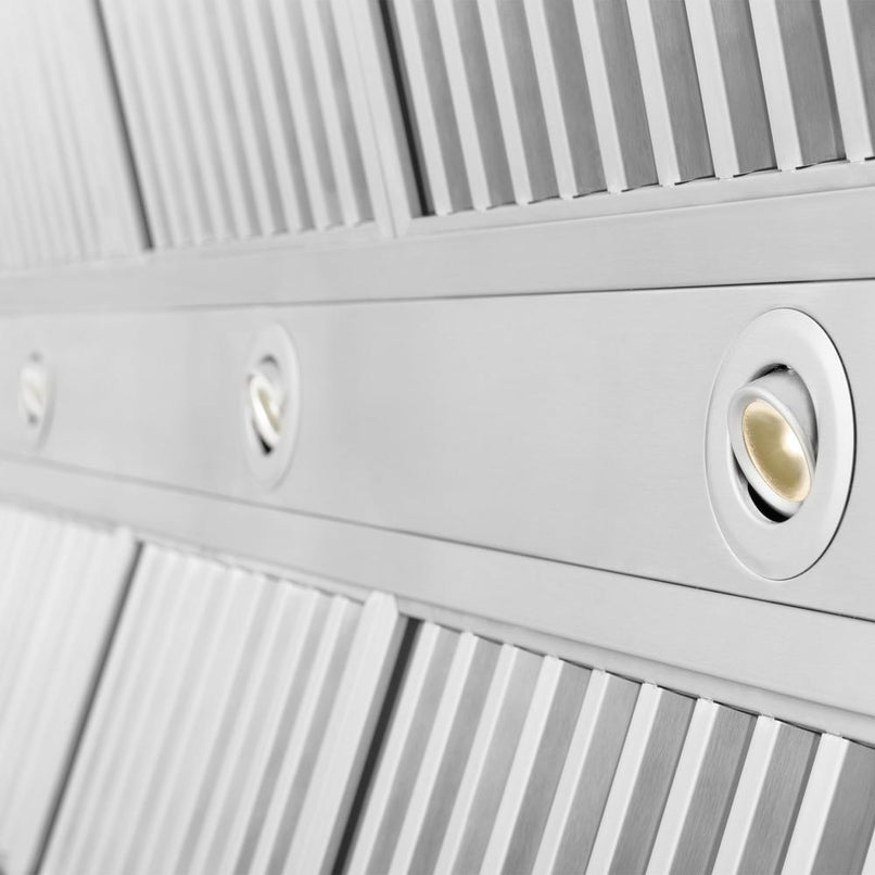 ZLINE 58 in. Ducted Wall Mount Range Hood Insert in Stainless Steel (721-58) built-in lighting.