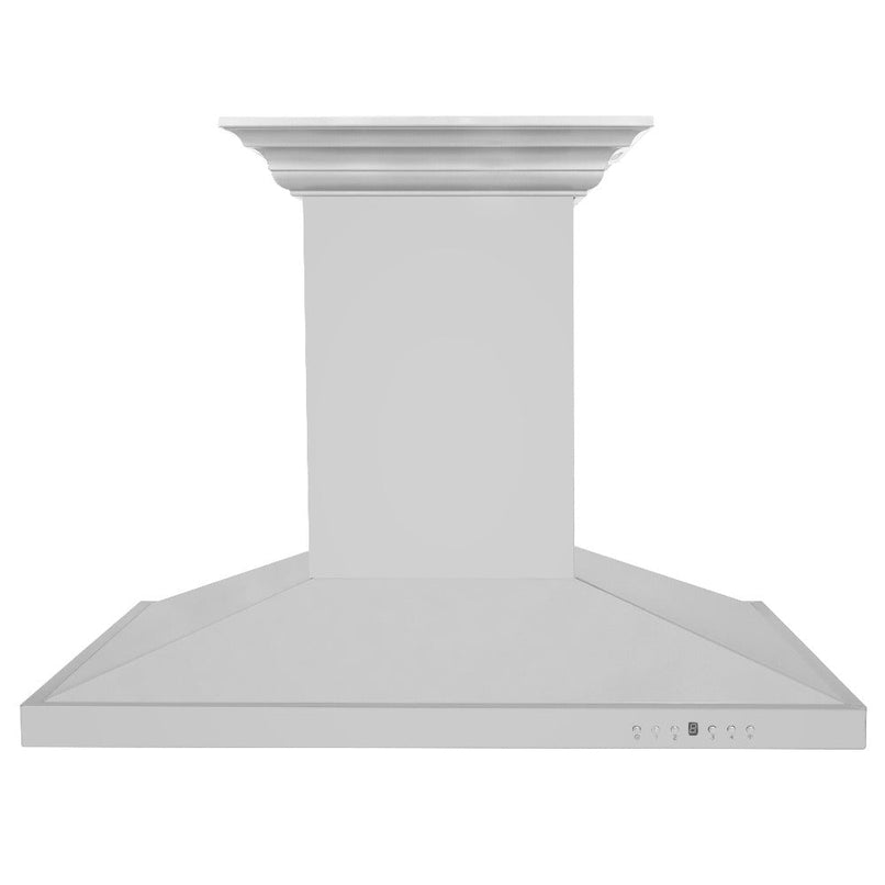 ZLINE 42 in. CrownSound™ Ducted Vent Island Mount Range Hood in Stainless Steel with Built-in Bluetooth Speakers (GL2iCRN-BT-42) front.