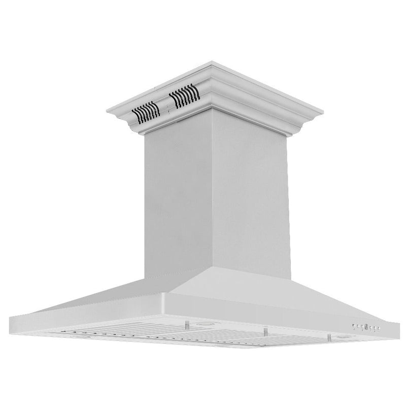 ZLINE 48 in. CrownSound™ Ducted Vent Island Mount Range Hood in Stainless Steel with Built-in Bluetooth Speakers (GL2iCRN-BT-48)