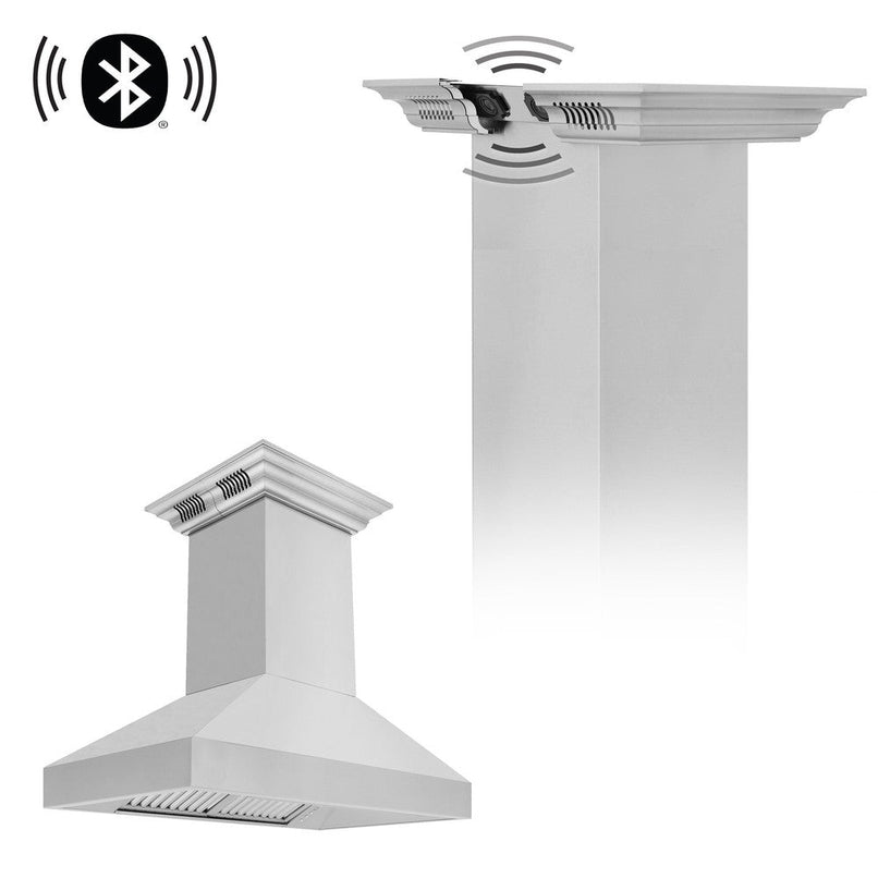 ZLINE 30 in. CrownSound™ Ducted Vent Island Mount Range Hood in Stainless Steel with Built-in Bluetooth Speakers (597iCRN-BT-30)