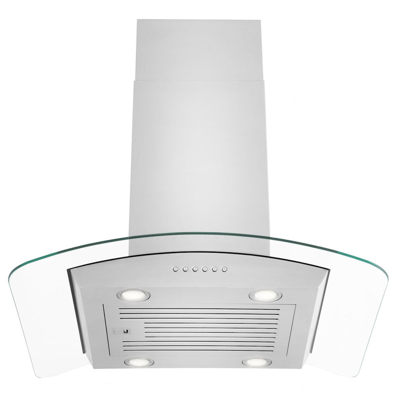 ZLINE 30 in. Alpine Series Convertible Island Mount Range Hood in Stainless Steel and Glass (ALP70IS-30) front, under.