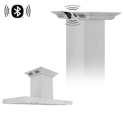 ZLINE 48 in. CrownSound™ Ducted Vent Island Mount Range Hood in Stainless Steel with Built-in Bluetooth Speakers (KE2iCRN-BT-48)