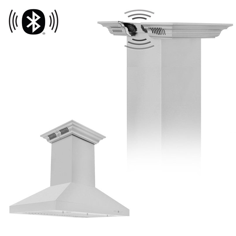 ZLINE 48 in. CrownSound™ Ducted Vent Island Mount Range Hood in Stainless Steel with Built-in Bluetooth Speakers (KL3iCRN-BT-48)