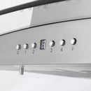 ZLINE 36 in. Convertible Vent Island Mount Range Hood in Stainless Steel and Glass (GL5i-36) buttons.
