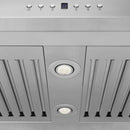 ZLINE 30 in. Convertible Vent Island Mount Range Hood in Stainless Steel and Glass (GL5i-30) built-in lighting.