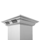 ZLINE 30 in. CrownSound™ Ducted Vent Island Mount Range Hood in Stainless Steel with Built-in Bluetooth Speakers (KE2iCRN-BT-30) chimney detail.