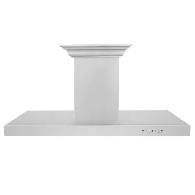 ZLINE 48 in. CrownSound™ Ducted Vent Island Mount Range Hood in Stainless Steel with Built-in Bluetooth Speakers (KE2iCRN-BT-48) front.