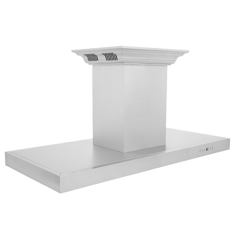 ZLINE 48 in. CrownSound™ Ducted Vent Island Mount Range Hood in Stainless Steel with Built-in Bluetooth Speakers (KE2iCRN-BT-48) side.