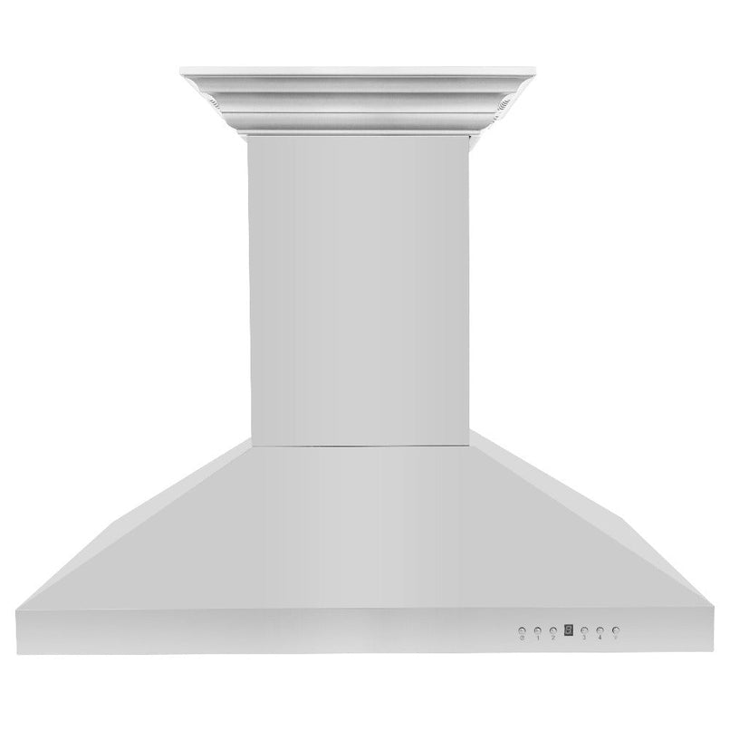 ZLINE 42 in. CrownSound™ Ducted Vent Island Mount Range Hood in Stainless Steel with Built-in Bluetooth Speakers (KL3iCRN-BT-42) front.