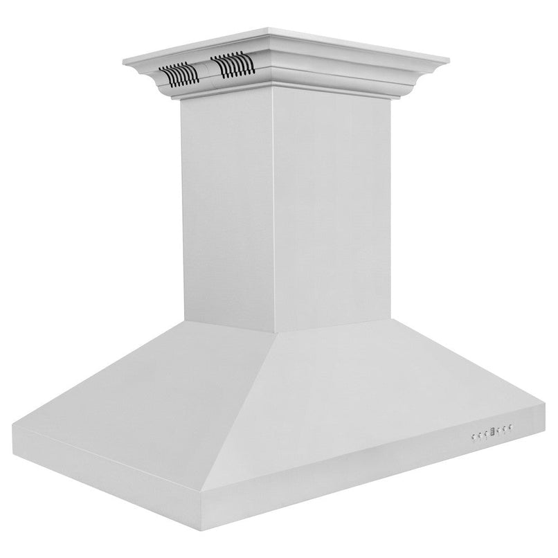 ZLINE 48 in. CrownSound™ Ducted Vent Island Mount Range Hood in Stainless Steel with Built-in Bluetooth Speakers (KL3iCRN-BT-48) side.