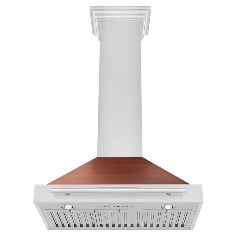 ZLINE 30 in. Convertible Stainless Steel Range Hood with Copper Shell and Stainless Steel Handle (KB4STX-C-30) front, under.