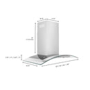 ZLINE 48 in. Convertible Vent Convertible Vent Wall Mount Range Hood in Stainless Steel and Glass (KN4-48) dimensional diagram.