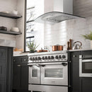 ZLINE 48 in. CrownSound™ Ducted Vent Wall Mount Range Hood in Stainless Steel with Built-in Bluetooth Speakers (KN4CRN-BT-48) in a luxury kitchen.