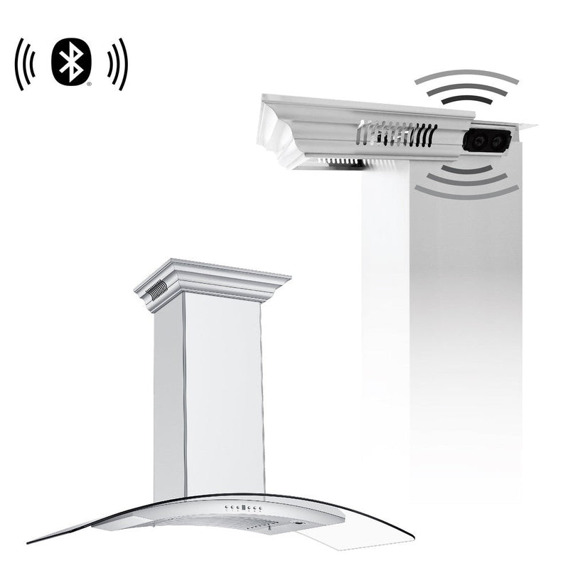 ZLINE 48 in. CrownSound™ Ducted Vent Wall Mount Range Hood in Stainless Steel with Built-in Bluetooth Speakers (KN4CRN-BT-48)