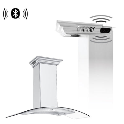 ZLINE 48 in. CrownSound™ Ducted Vent Wall Mount Range Hood in Stainless Steel with Built-in Bluetooth Speakers (KN4CRN-BT-48)
