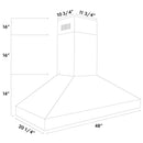 ZLINE 48 in. Professional Convertible Vent Wall Mount Range Hood in Stainless Steel (597-48) dimensional diagram.