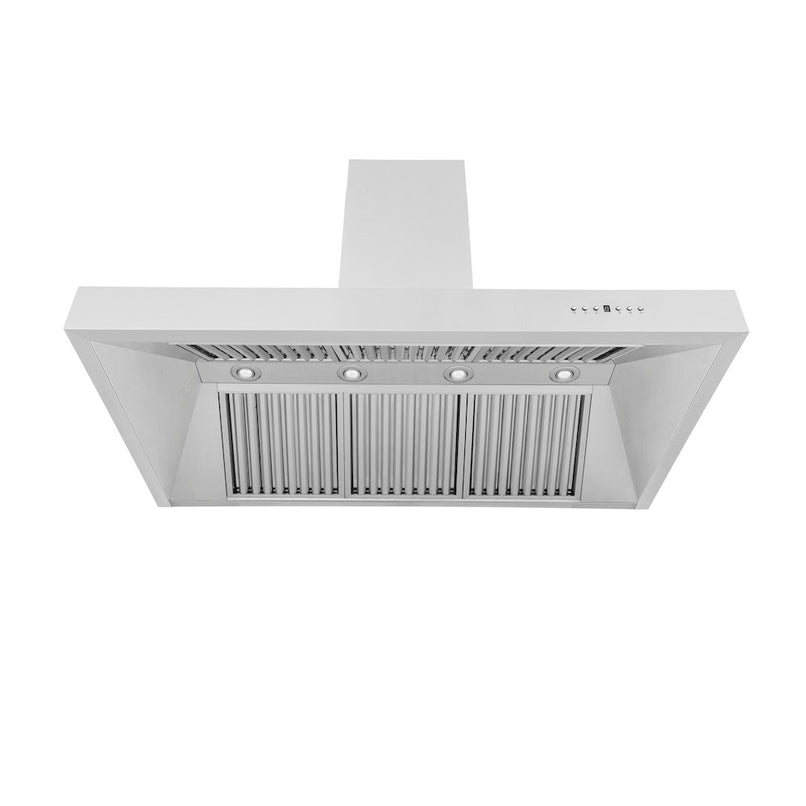 ZLINE 54 in. Ducted Wall Mount Range Hood in Outdoor Approved Stainless Steel (697-304-54) front, under.