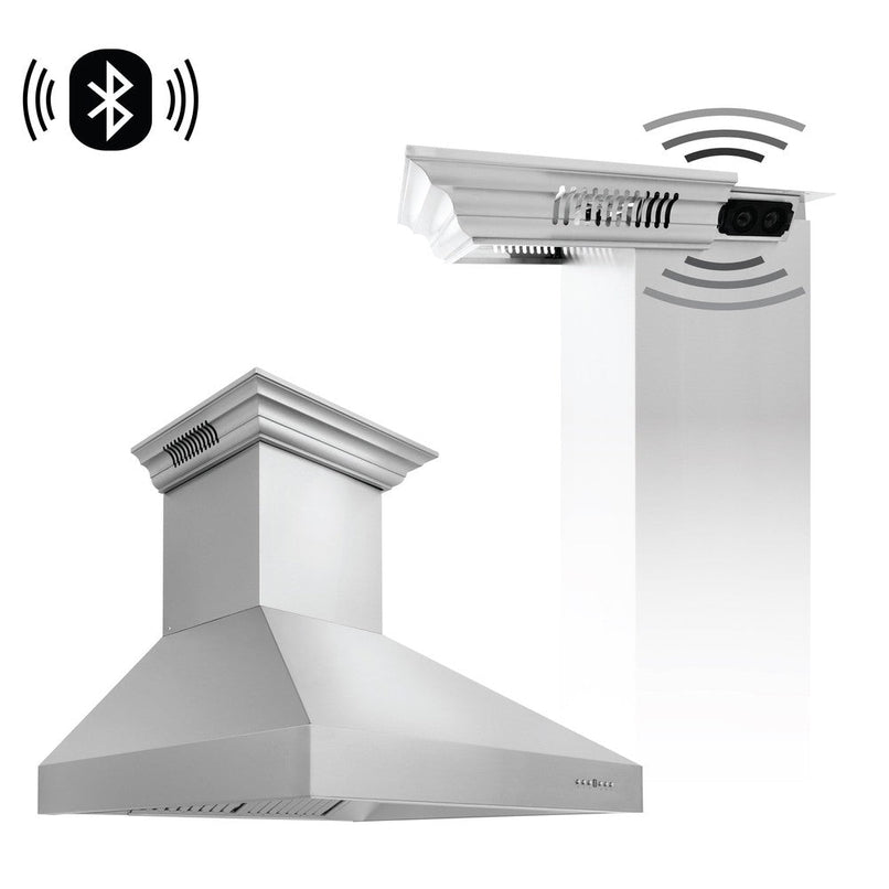ZLINE 60 in. CrownSound™ Ducted Vent Professional Wall Mount Range Hood in Stainless Steel with Built-in Bluetooth Speakers (697CRN-BT-60)